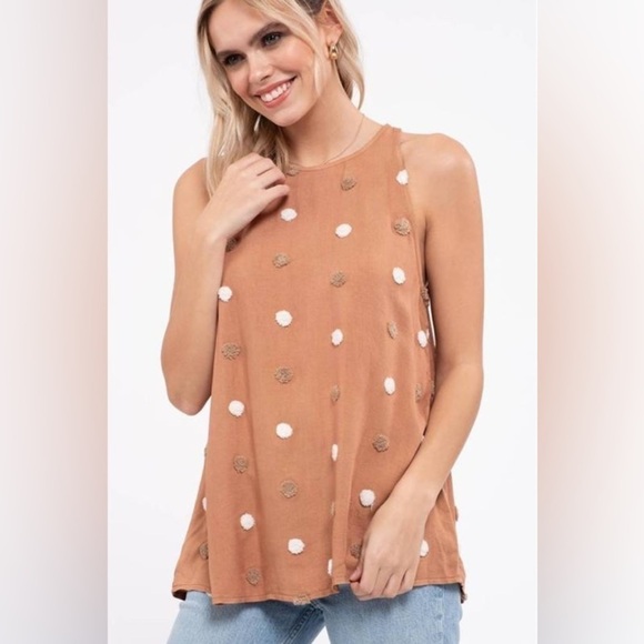 NWT Blu Pepper Women's Two Tone Swiss Dot Tank Top Sz Large, Sienna Multi Dot - Picture 4 of 9